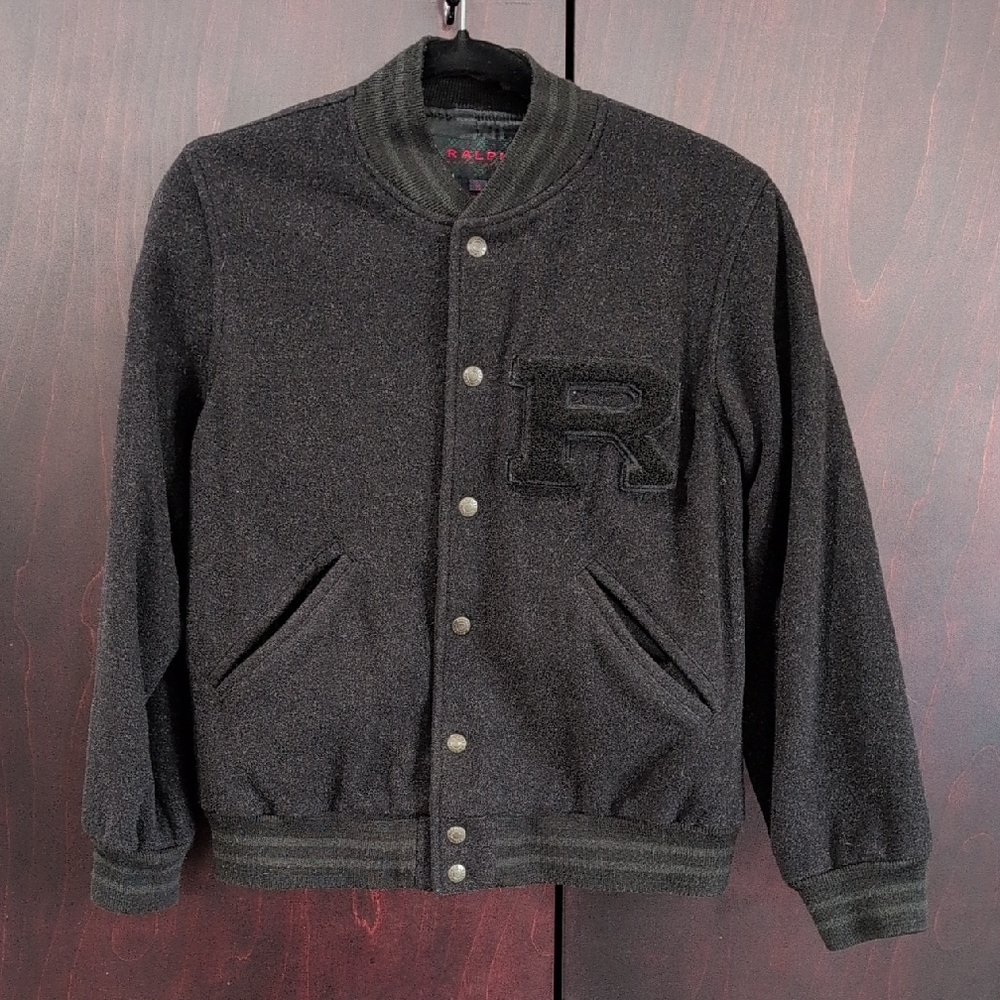 Ralph Lauren Charcoal Black Wool Varsity Jacket S